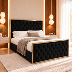 Alaya Upholstered Soft Velvet Metal Bed Frame
