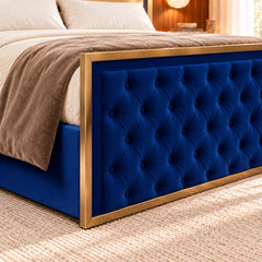 Alaya Upholstered Soft Velvet Metal Bed Frame