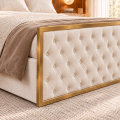 Alaya Upholstered Soft Velvet Metal Bed Frame