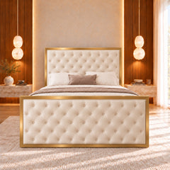 Alaya Upholstered Soft Velvet Metal Bed Frame