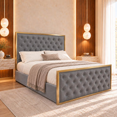 Alaya Upholstered Soft Velvet Metal Bed Frame