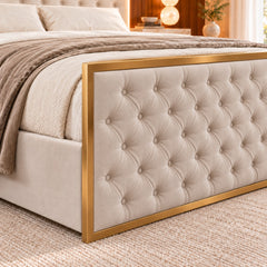 Alaya Upholstered Soft Velvet Metal Bed Frame