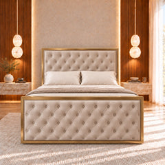 Alaya Upholstered Soft Velvet Metal Bed Frame