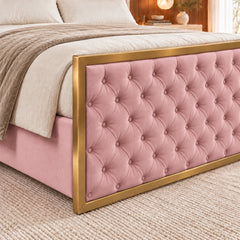 Alaya Upholstered Soft Velvet Metal Bed Frame