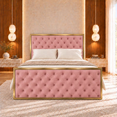 Alaya Upholstered Soft Velvet Metal Bed Frame