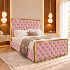 Alaya Upholstered Soft Velvet Metal Bed Frame