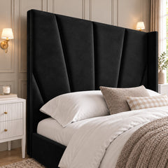 Baconton Wide Curved Winged Upholstered Soft Velvet Bed Frame