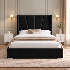 Baconton Wide Curved Winged Upholstered Soft Velvet Bed Frame