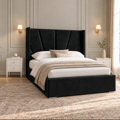 Baconton Wide Curved Winged Upholstered Soft Velvet Bed Frame