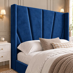 Baconton Wide Curved Winged Upholstered Soft Velvet Bed Frame