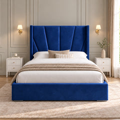 Baconton Wide Curved Winged Upholstered Soft Velvet Bed Frame