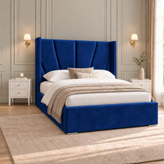 Baconton Wide Curved Winged Upholstered Soft Velvet Bed Frame