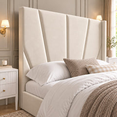 Baconton Wide Curved Winged Upholstered Soft Velvet Bed Frame