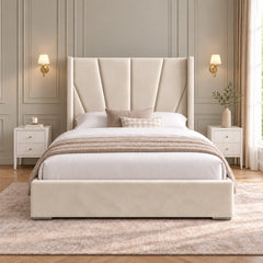Baconton Wide Curved Winged Upholstered Soft Velvet Bed Frame
