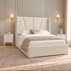 Baconton Wide Curved Winged Upholstered Soft Velvet Bed Frame