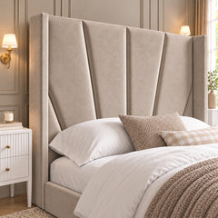 Baconton Wide Curved Winged Upholstered Soft Velvet Bed Frame