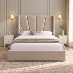 Baconton Wide Curved Winged Upholstered Soft Velvet Bed Frame