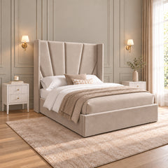 Baconton Wide Curved Winged Upholstered Soft Velvet Bed Frame