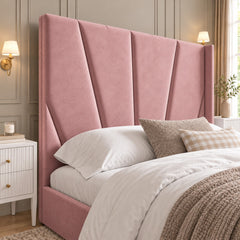 Baconton Wide Curved Winged Upholstered Soft Velvet Bed Frame