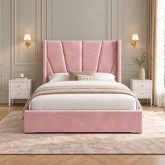 Baconton Wide Curved Winged Upholstered Soft Velvet Bed Frame
