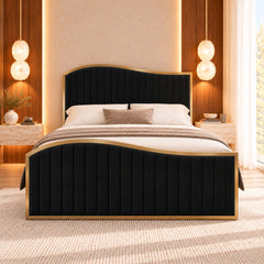 Bhaven Upholstered Soft Velvet Metal Bed Frame