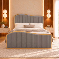 Bhaven Upholstered Soft Velvet Metal Bed Frame