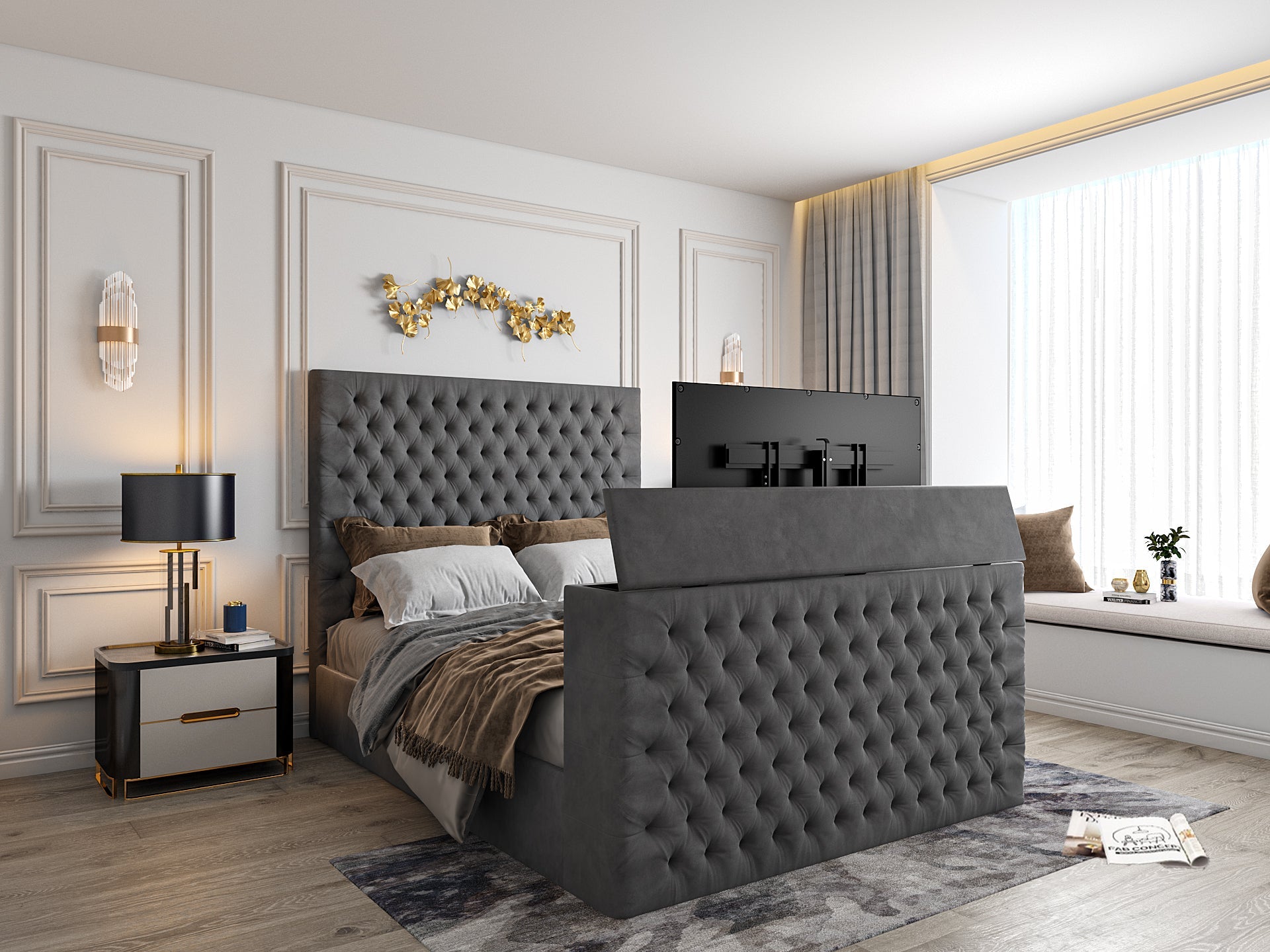 Claridges Upholstered Soft Velvet Tv Bed Frame