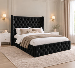 Ethan Wide Winged Upholstered Soft Velvet Bed Frame