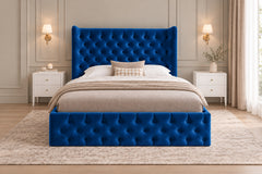 Ethan Wide Winged Upholstered Soft Velvet Bed Frame