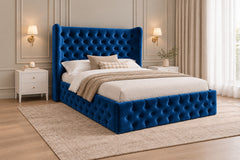 Ethan Wide Winged Upholstered Soft Velvet Bed Frame