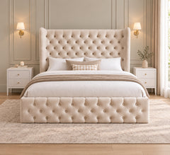 Ethan Wide Winged Upholstered Soft Velvet Bed Frame