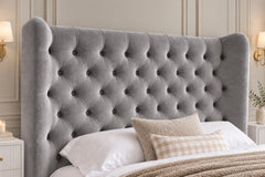 Ethan Wide Winged Upholstered Soft Velvet Bed Frame