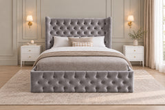 Ethan Wide Winged Upholstered Soft Velvet Bed Frame