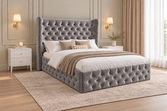 Ethan Wide Winged Upholstered Soft Velvet Bed Frame