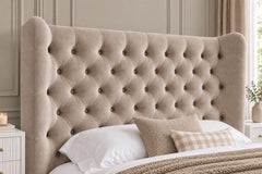 Ethan Wide Winged Upholstered Soft Velvet Bed Frame