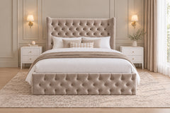 Ethan Wide Winged Upholstered Soft Velvet Bed Frame