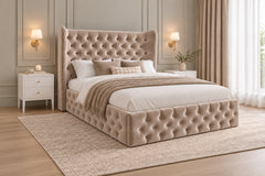 Ethan Wide Winged Upholstered Soft Velvet Bed Frame