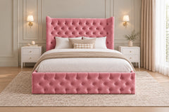Ethan Wide Winged Upholstered Soft Velvet Bed Frame