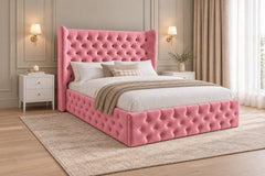 Ethan Wide Winged Upholstered Soft Velvet Bed Frame