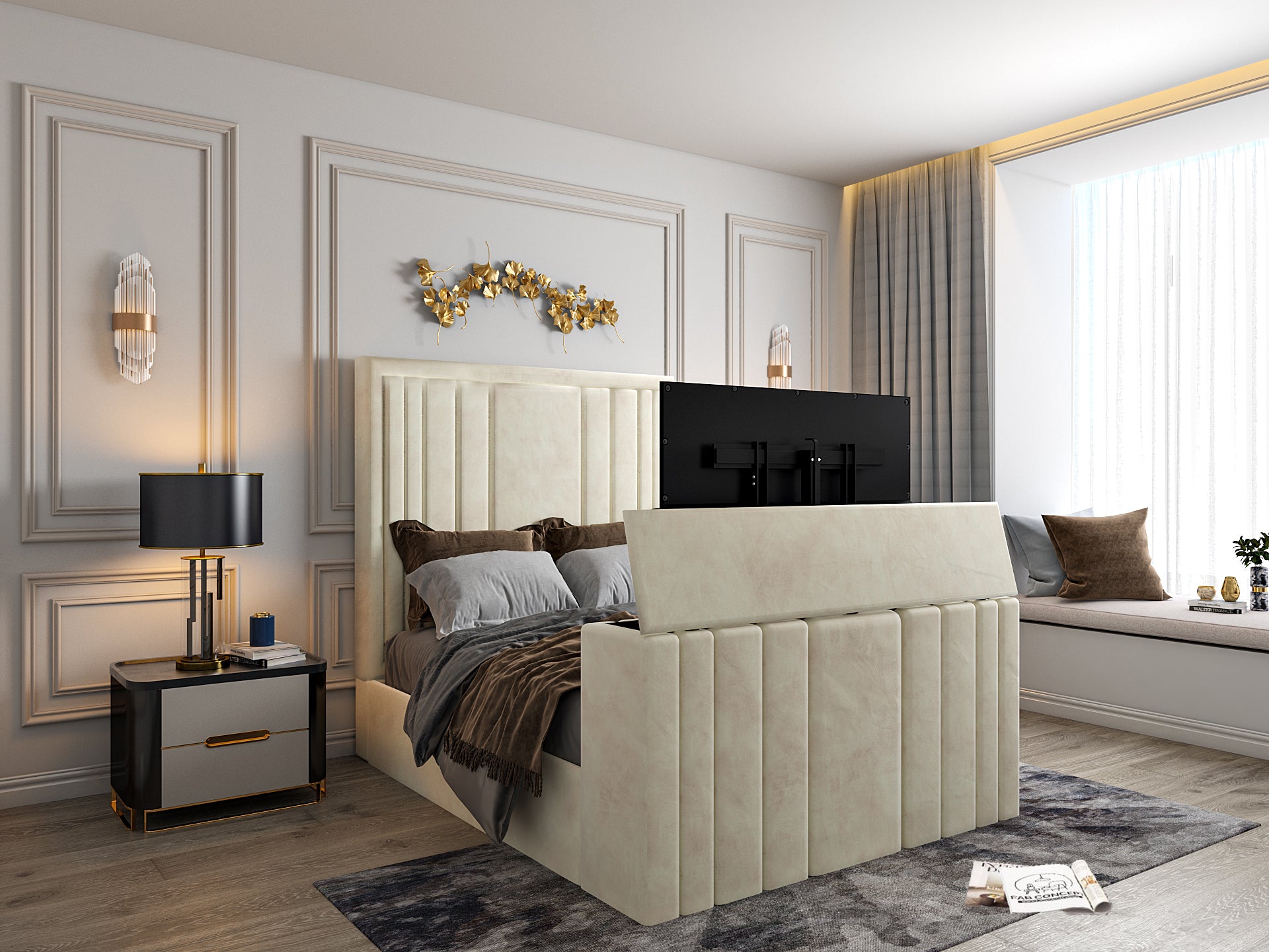 Hampton Upholstered Soft Velvet Tv Bespoke Bed Frame