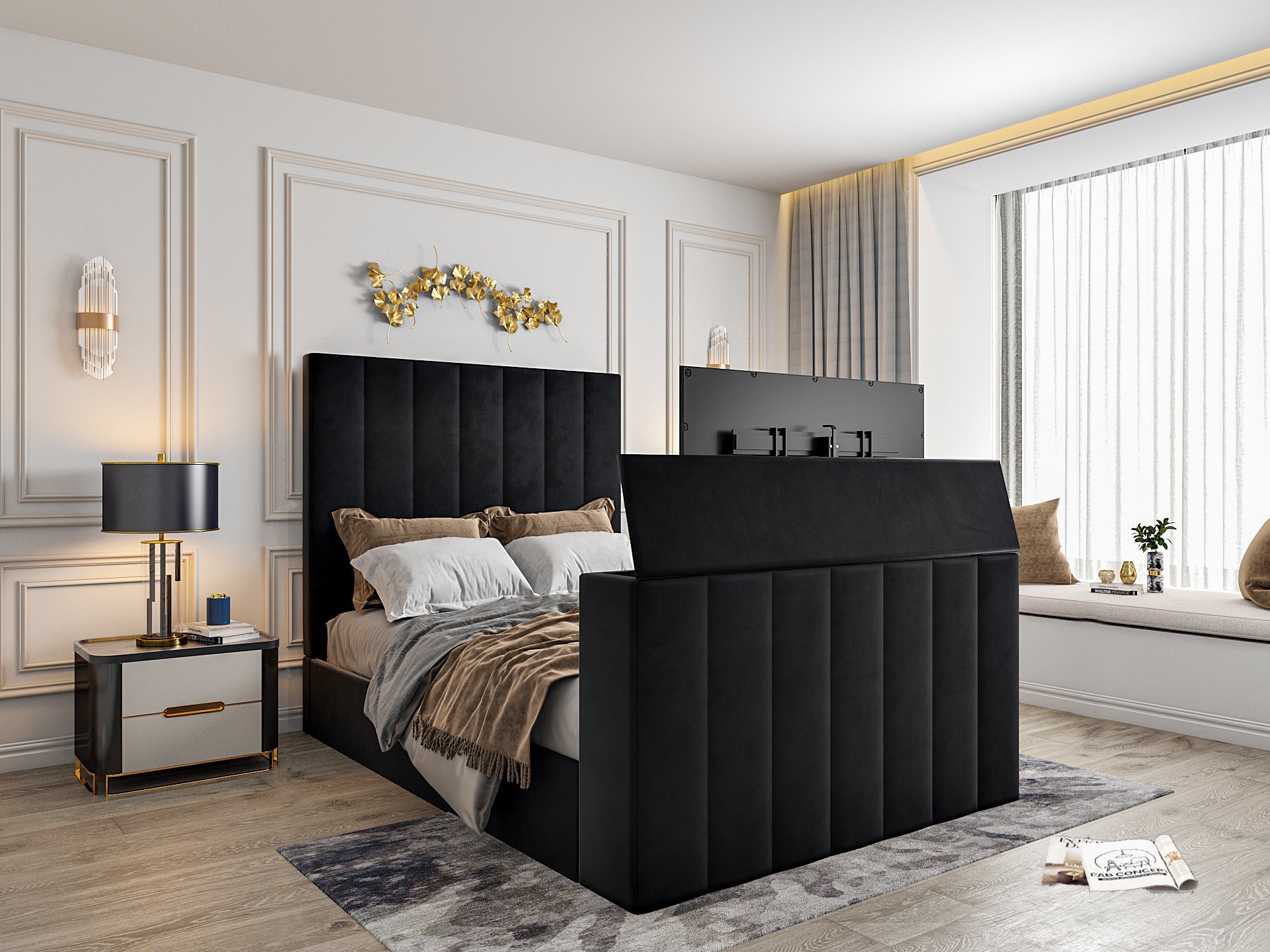 Jameson Upholstered Soft Velvet Line Tv Bespoke Bed Frame