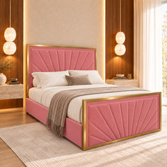 Rosalina Upholstered Soft Velvet Metal Bed Frame