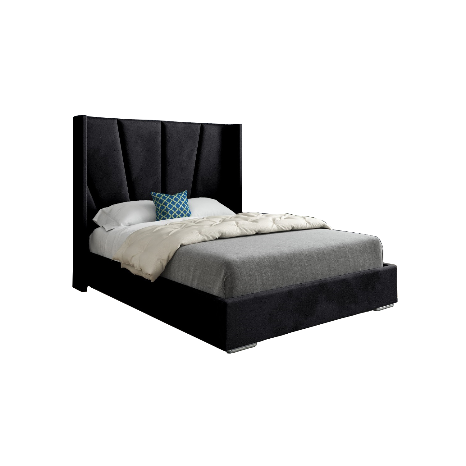 Bellini Wide Curved Winged Upholstered Soft Velvet Bed Frame