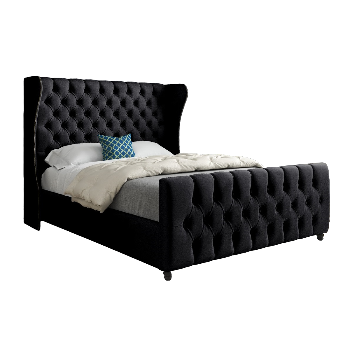 Donati Straight Curved Top Upholstered Soft Velvet Bed Frame