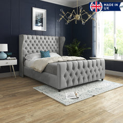Donati Straight Curved Top Upholstered Soft Velvet Bed Frame
