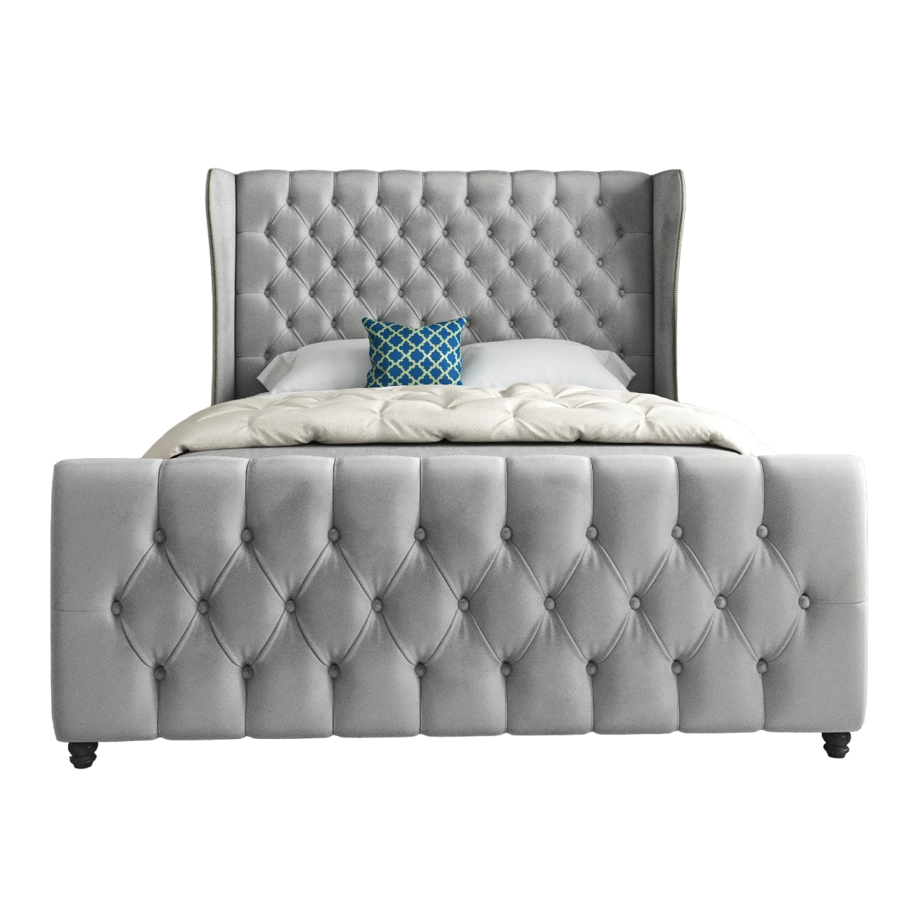 Donati Straight Curved Top Upholstered Soft Velvet Bed Frame