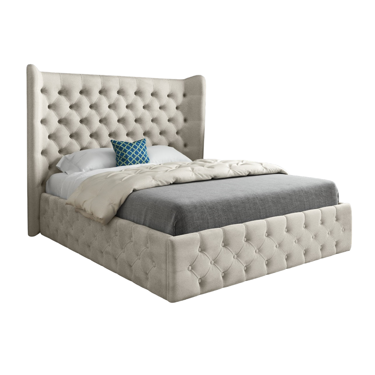 Florence Wide Winged Upholstered Soft Velvet Bed Frame