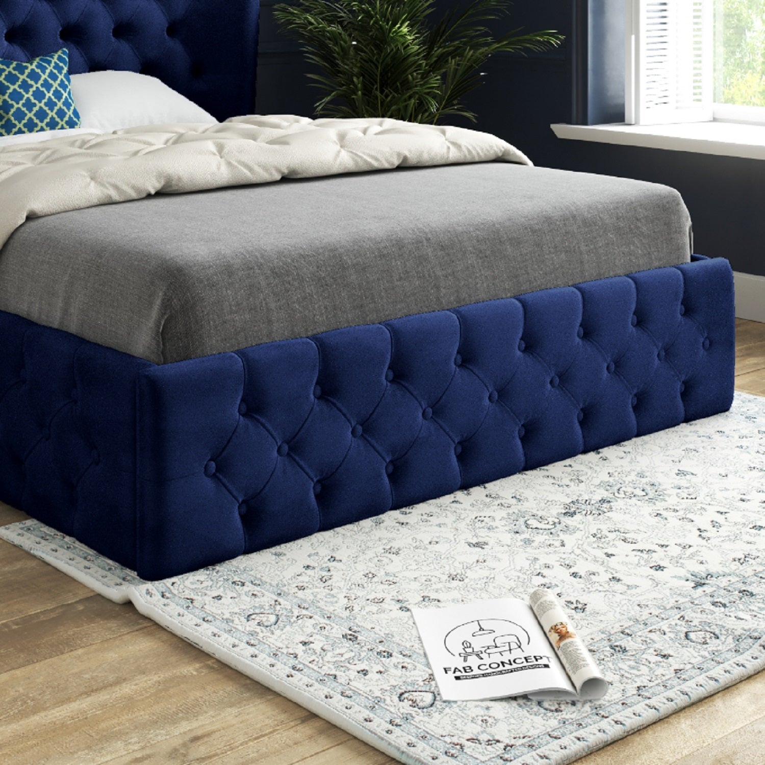 Florence Wide Winged Upholstered Soft Velvet Bed Frame