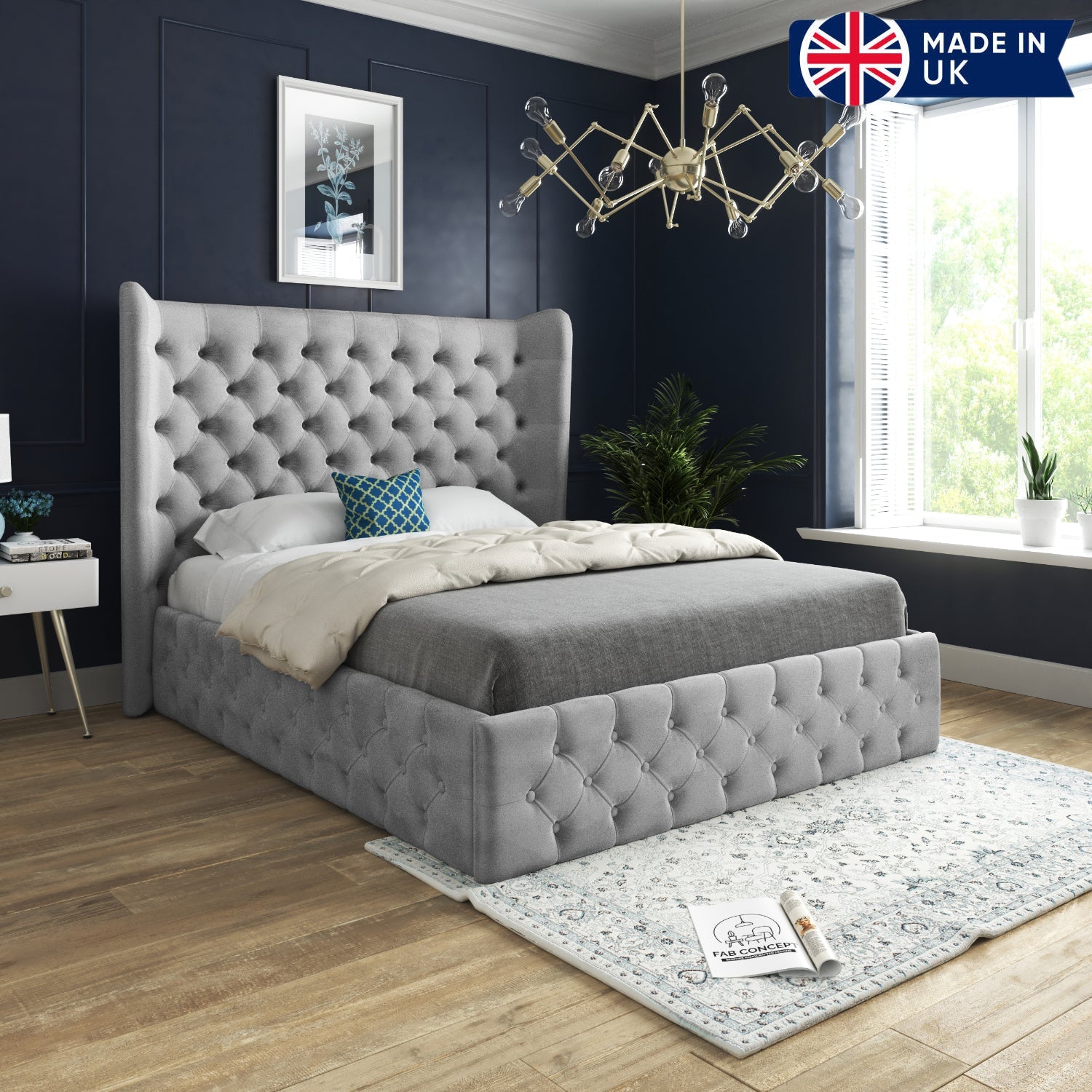 Florence Wide Winged Upholstered Soft Velvet Bed Frame