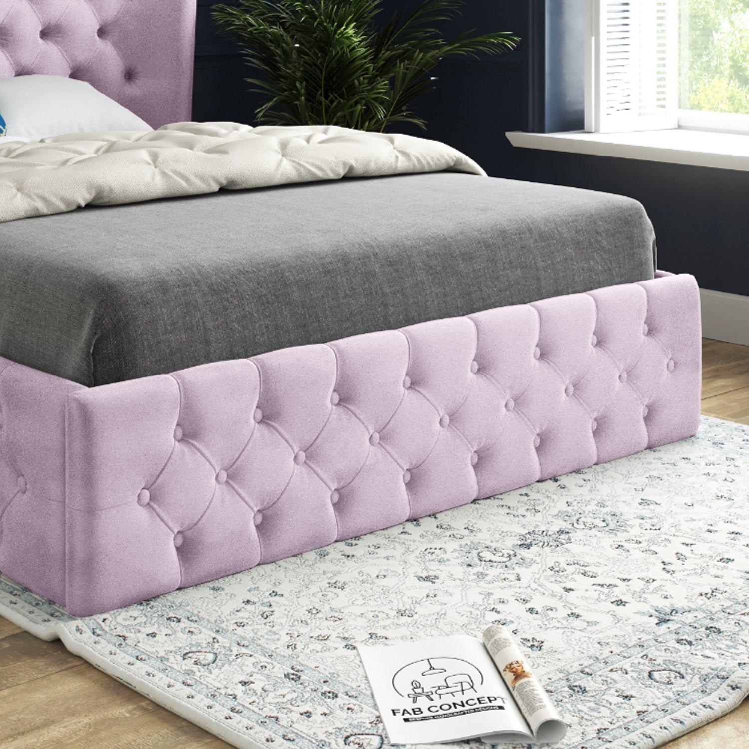Florence Wide Winged Upholstered Soft Velvet Bed Frame